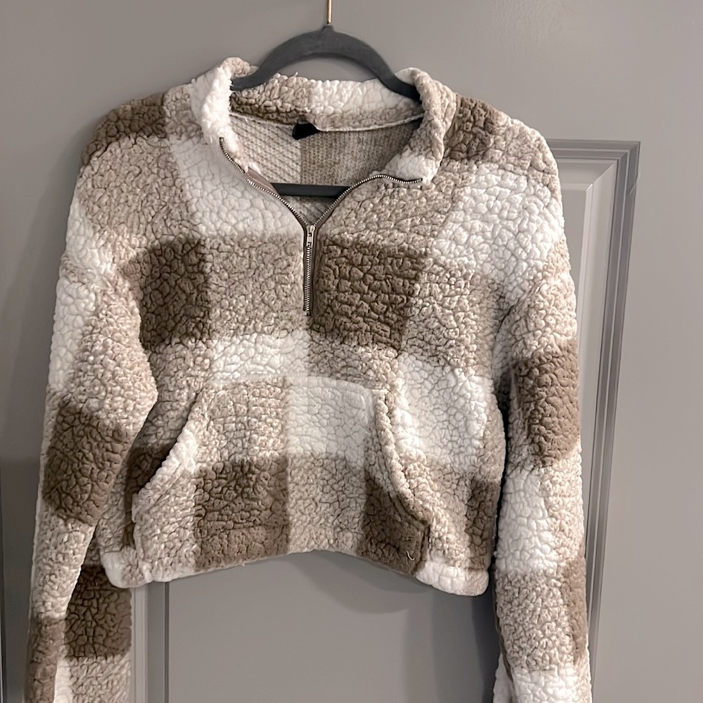 1/2 Zip Crop Top Fuzzy Coat